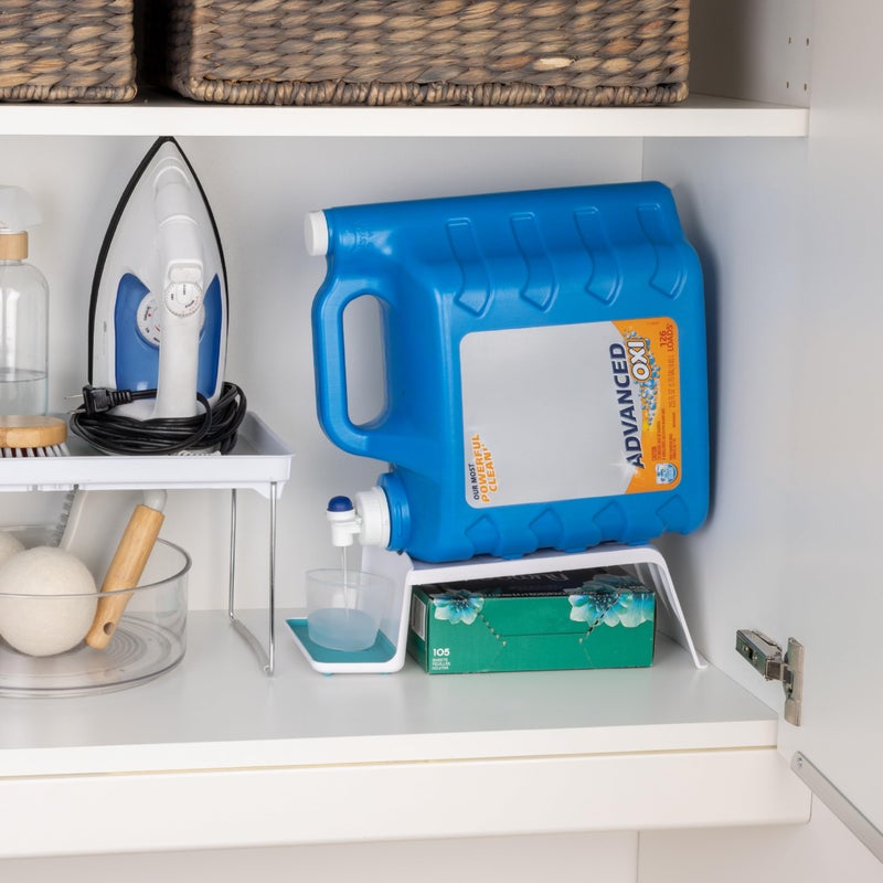 Smart Design Sud Station - Angled Laundry Detergent Organizer - Drip Catcher Tray - Fabric Softener Storage - Soap Dispenser Holder, Cabinet Accessories, Cup Stand Container - 5.8 x 12.7 Inch - White - Image 2
